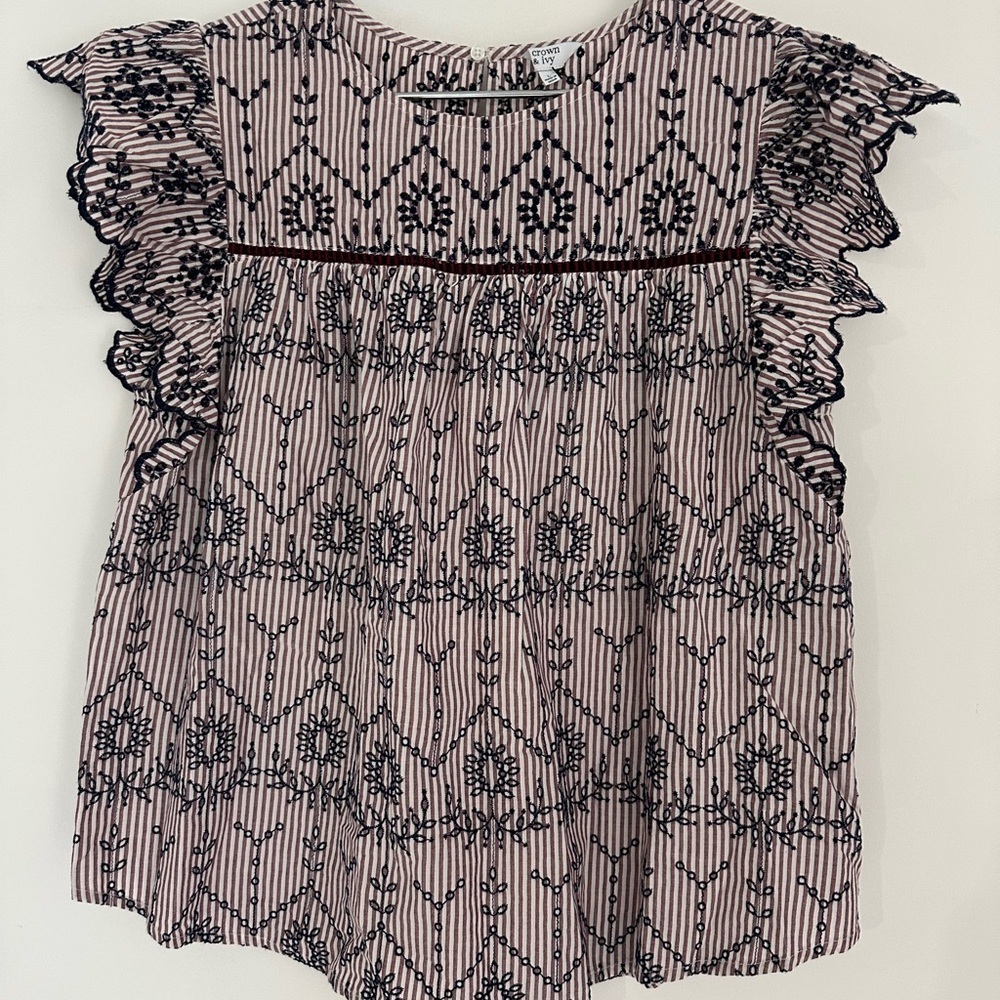 Crown & Ivy Blush and Black Embroidered Blouse